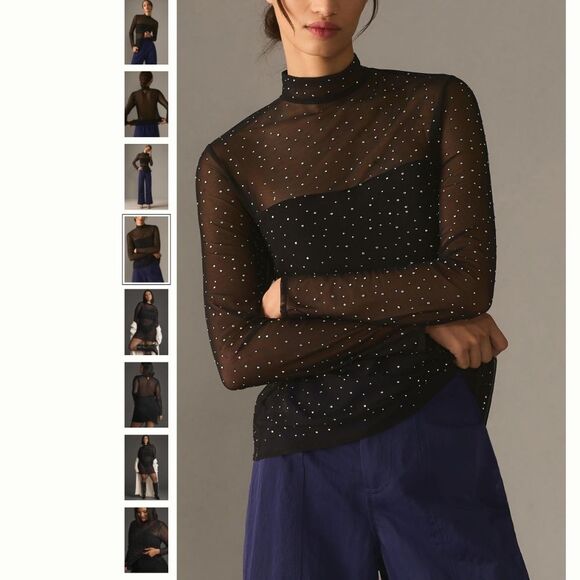 Anthropologie Eva Franco Long-Sleeve Sheer Sparkle Tunic Top - Picture 2 of 4